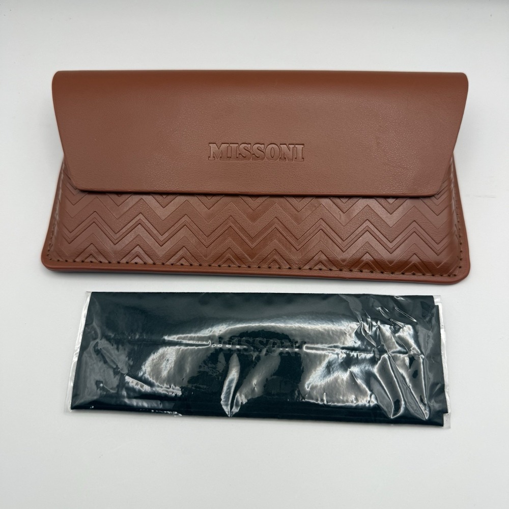 MISSONI TAN TERRACOTA LEATHER SUNGLASSES CASE FELT LINED MAGNETIC CLOSE W CLOTH